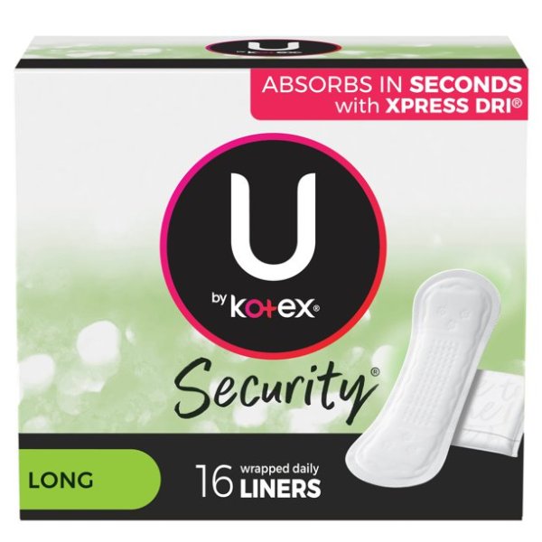 U by Kotex Security Lightdays Panty Liners, Light Absorbency, Long, Wrapped, Unscented, 16 Count
