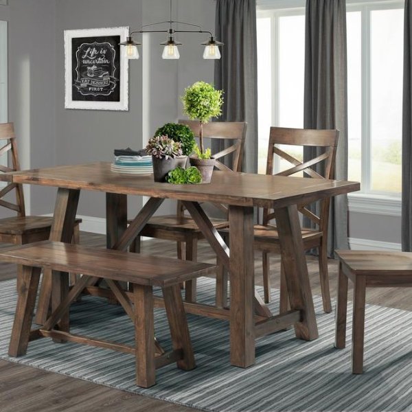 Regan 6-Piece Dining Table Set with 4 Side Chairs and Bench