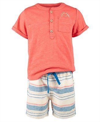 Toddler Boys Henley & Striped Shorts Set, Created for Macy's