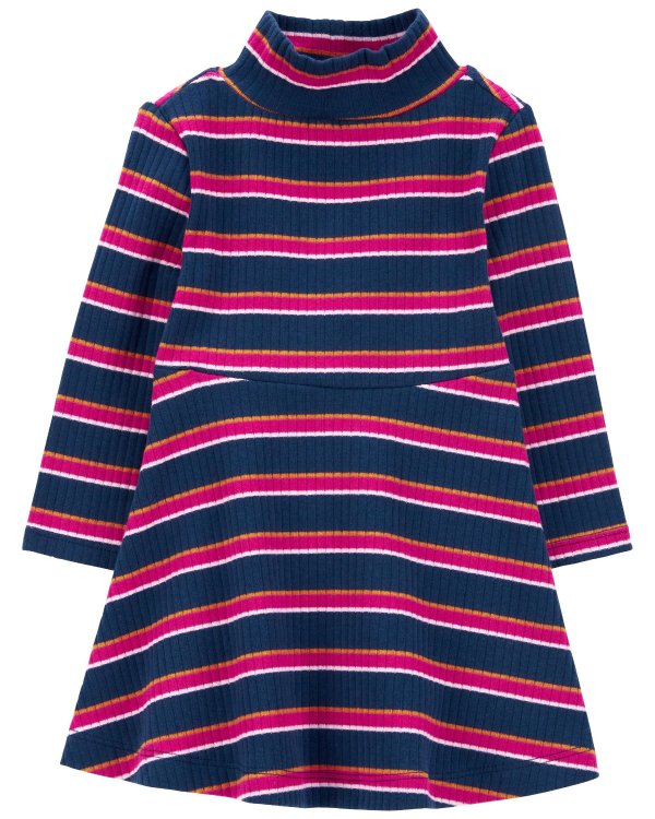 Baby Striped Long-Sleeve Ribbed Dress