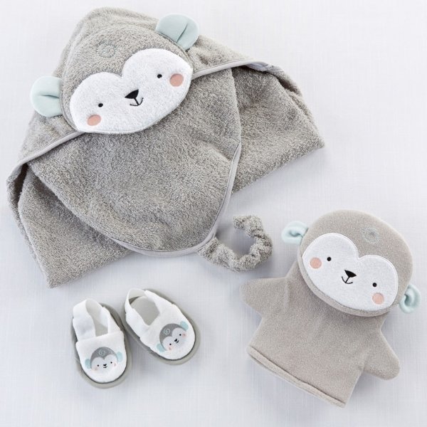 BABY ASPEN 小猴子图案浴袍、拖鞋、搓澡手套套装