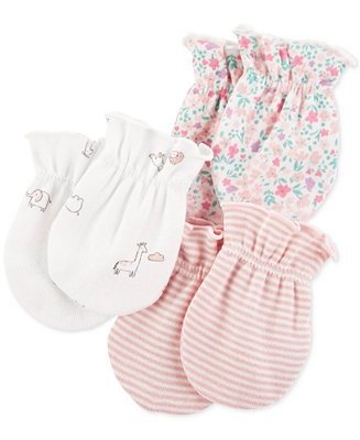 Baby Girls 3-Pk. Printed Cotton Mittens