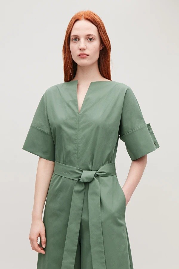 BELTED JUMPSUIT WITH SLEEVE DETAIL