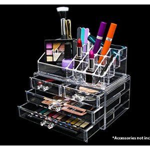Lightning deal! Novel Box Ultra Clear Acrylic Cosmetic & Jewelry 2-Piece Storage Organizer (Rectangular Top + 4 Drawers)