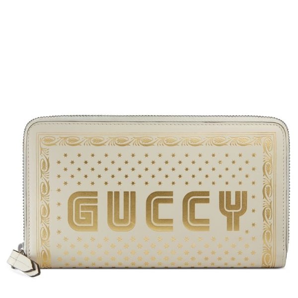 Guccy Logo Moon & Stars Leather Zip Wallet