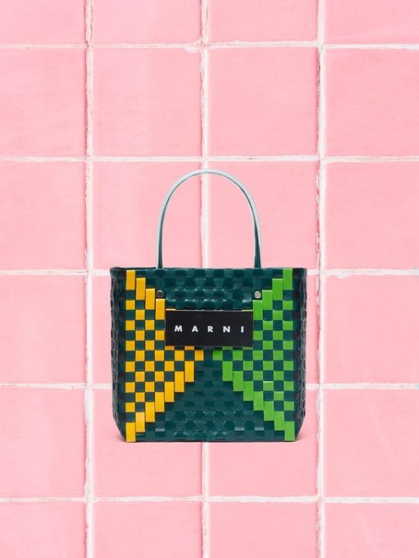 MARKET Squared Shopping Bag In Woven Polypropylene With Transparent Green Handles from the Marni Fall/Winter 2019 collection | Marni Online Store