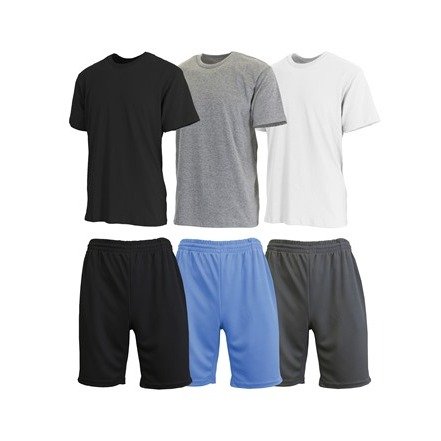 Crew Neck Tees & Performance Mesh Shorts Combo - 3 Sets (Sizes, S to 5XL)