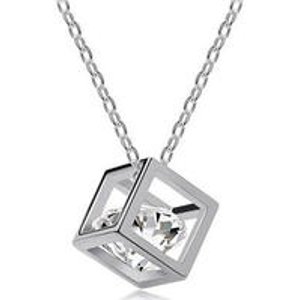 18K White-Gold-Plated Swarovski Elements Cube Pendant Necklace