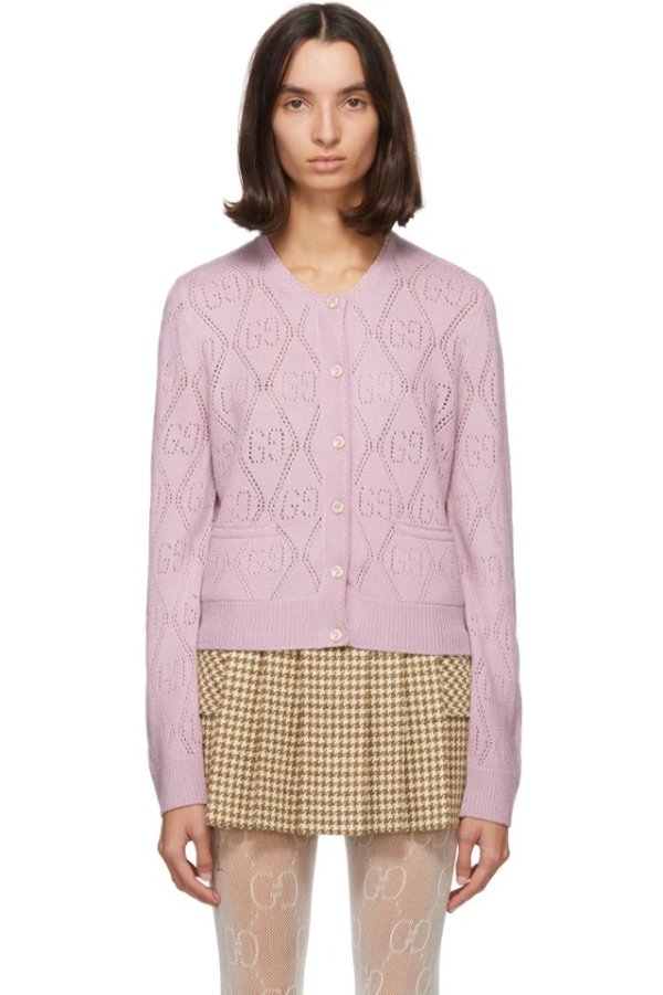 Pink Wool GG Crochet Cardigan