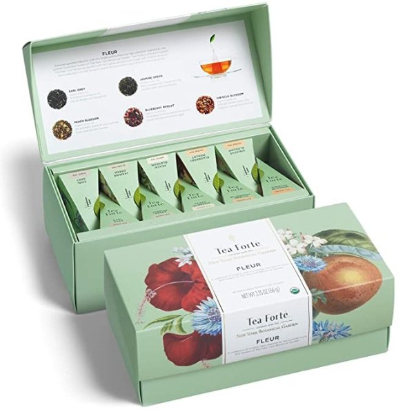 Fleur Tea Samplers with 20 Pyramid Tea Infuser Bags - Fruit, Herb and Flower Tea - Presentation Box Assorted Variety Tea Box