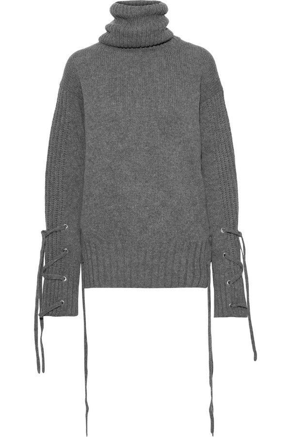 Lace-up wool turtleneck sweater