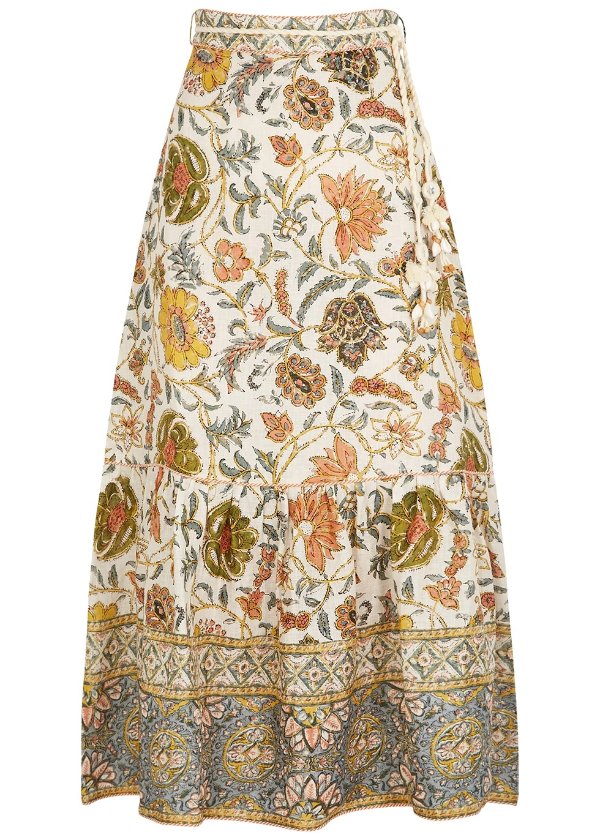 Edie ivory printed linen skirt