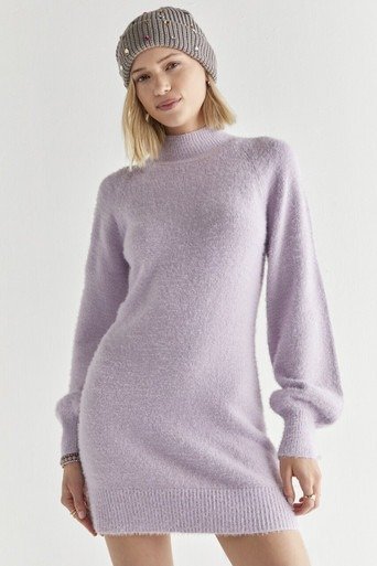 Rosemary Mock Neck Fuzzy Sweater Dress