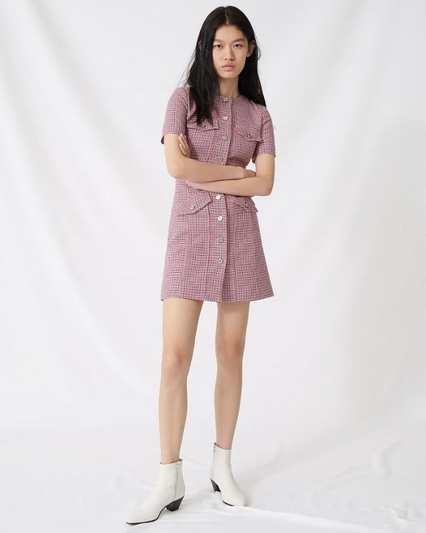 Plaid Button-Front Mini Dress