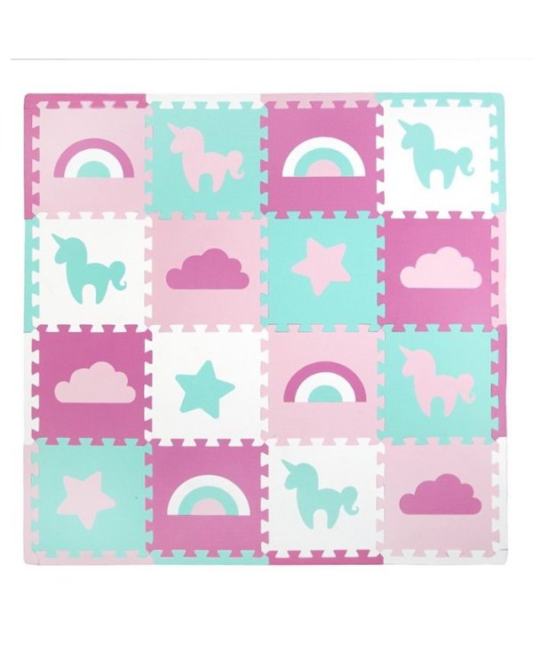 16 Piece Foam Play Mat Set, Unicorn and Rainbows