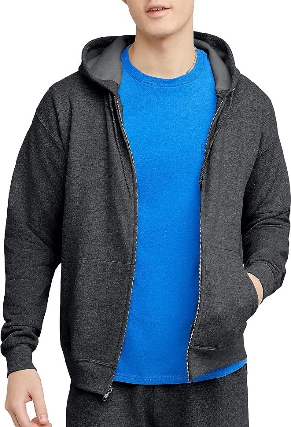 Men's Hoodie, EcoSmart Fleece Zip-Front Hooded Sweatshirt, Cotton-Blend Fleece Hooded Sweatshirt, Mid-Weight Zip-Up