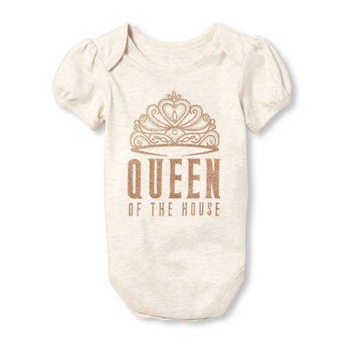 Baby Girls Short Sleeve Glitter 'Queen Of The House' Graphic Bodysuit