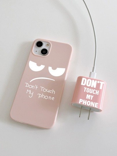 1pc Cartoon Graphic Phone Case & 1pc Charger Head Cover