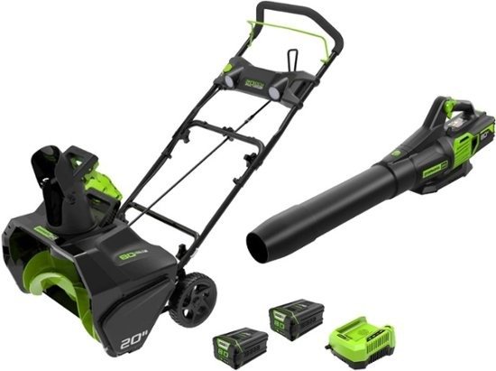 - 80V 20” Snow Blower, and 730 CFM Handheld Blower - 2-Piece Winter Combo Kit with (2) 4.0 Ah Batteries & Rapid Charger - Green