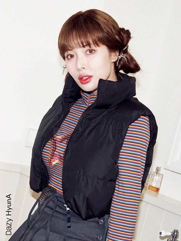 Dazy HyunA Zip Up Crop Vest Puffer Thick Coat