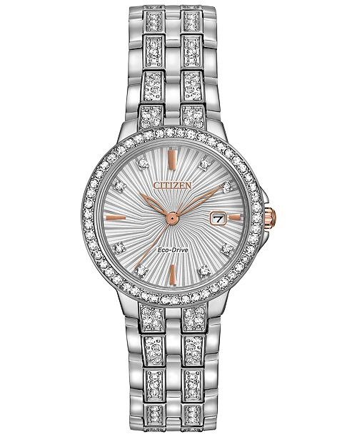 Women's Eco-Drive Crystal Accent Stainless Steel Bracelet Watch 28mm EW2340-58A