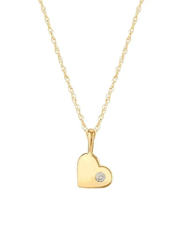 Kid’s 14K Yellow Gold & 0.01 TCW Diamond Heart Pendant Necklace