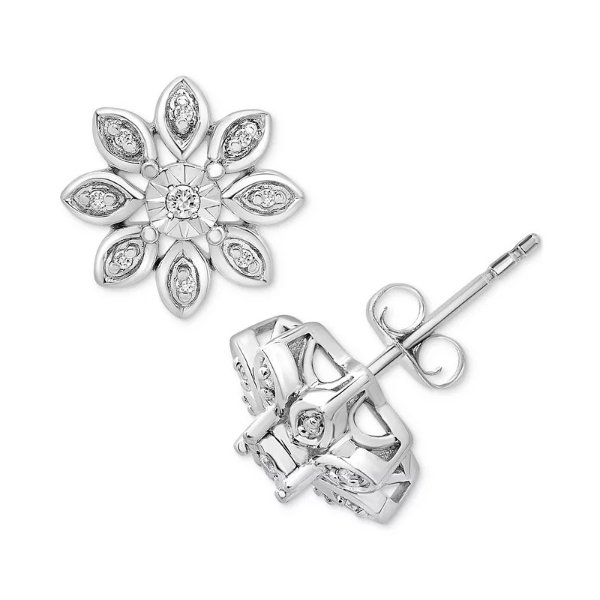 Diamond Flower Cluster Earrings (1/10 ct. t.w.) in Sterling Silver