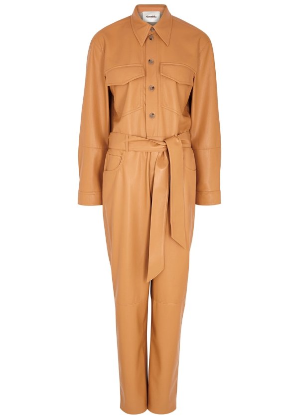 Ashton brown faux leather jumpsuit