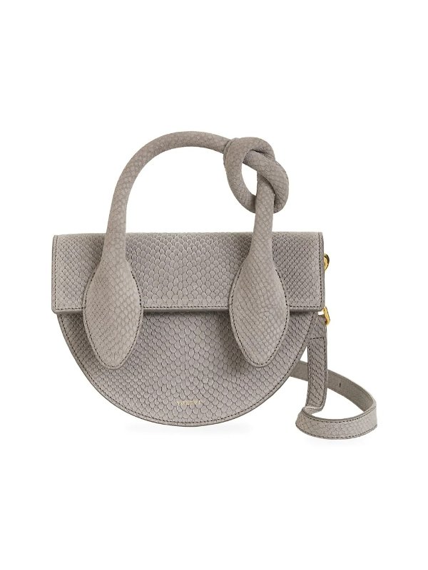 Dolores Lizard-Embossed Leather Top Handle Saddle Bag