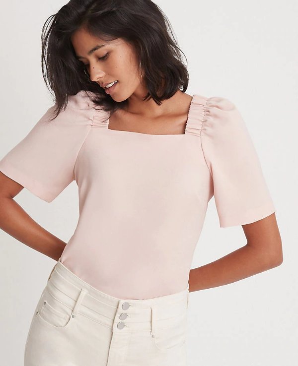 Square Neck Puff Sleeve Top | Ann Taylor