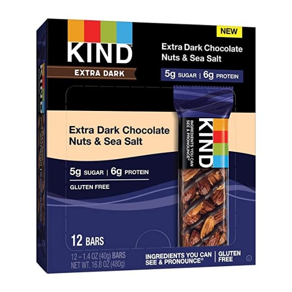 Bars Nuts & Sea Salt, Low Sugar, Extra Dark Chocolate, 60 Count