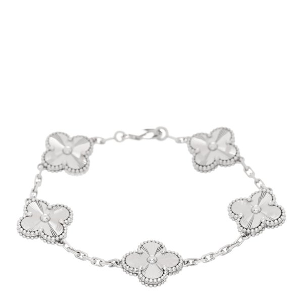 18K White Gold 5 Motifs Guilloche Vintage Alhambra Bracelet | FASHIONPHILE
