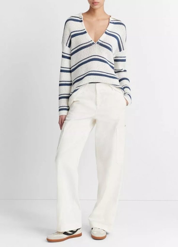 Striped Rack-Ribbed Cotton Pullover