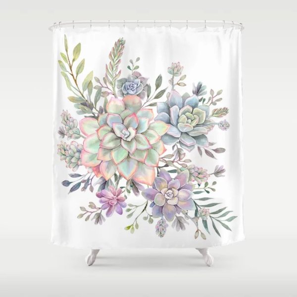 succulent watercolor 8 Shower Curtain by dalleh