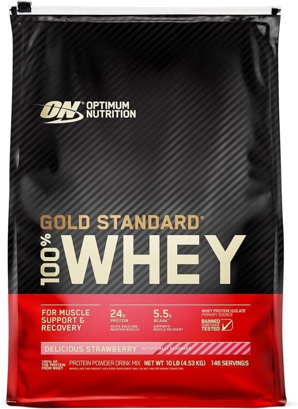 Gold Standard 100% Whey Protein Powder, Delicious Strawberry, 10 Pound (Packaging May Vary)