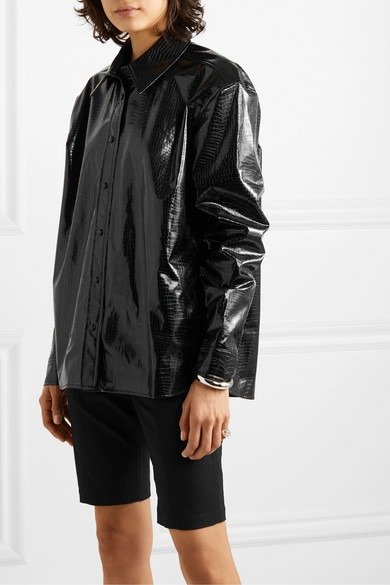 Snake-effect faux patent-leather shirt