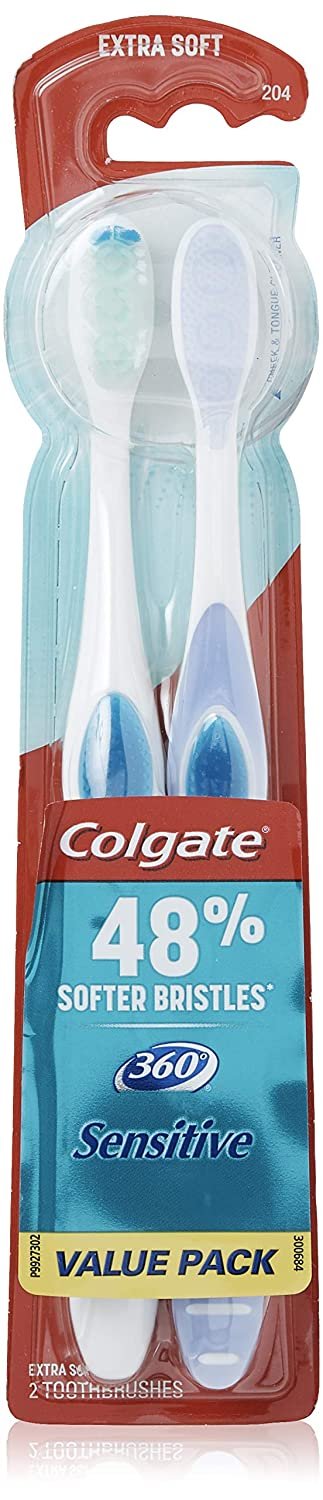 360 Extra Soft Toothbrush for Sensitive Teeth and Gums with Tongue and Cheek Cleaner - 2 Count