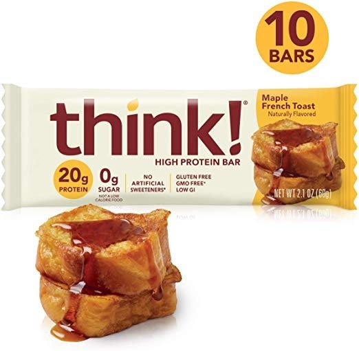 (thinkThin) High Protein Bars - Maple French Toast (Maple Almond), 20g Protein, 0g Sugar, No Artificial Sweeteners**, Gluten Free, GMO Free*, 2.1 Ounce (10 Count) packaging may vary