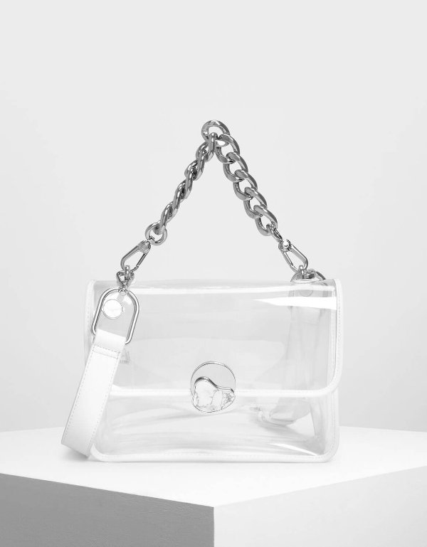 White Chain Handle See Through Bag | CHARLES & KEITH