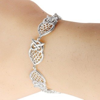 Diamond Accent Owl Adjustable Bolo Bracelet In Platinum Overlay, 7-10 Inches