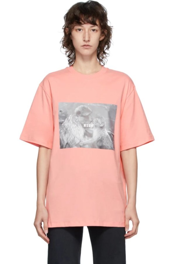 Pink Logo Monkey Graphic T-Shirt