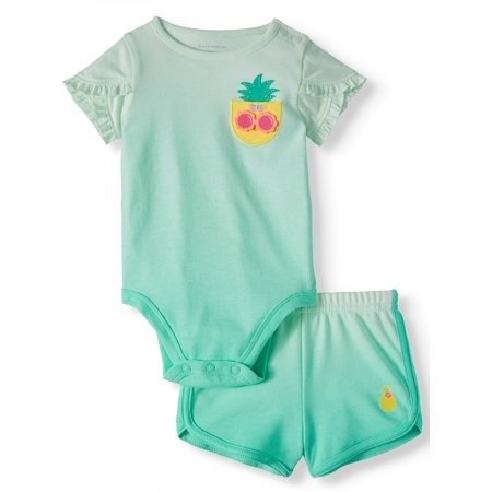 Garanimals Baby Girl Tulip Sleeve Bodysuit and French Terry Shorts, 2-Piece Outfit Set
