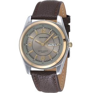 Armitron Men's Round Two-Tone Brown Leather Strap Watch