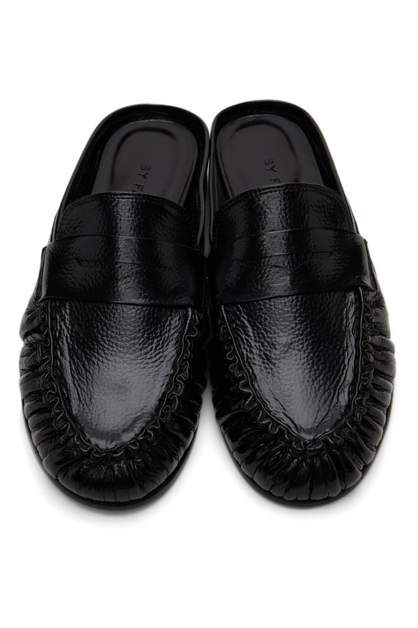 Black Grained Leather Lou Loafers