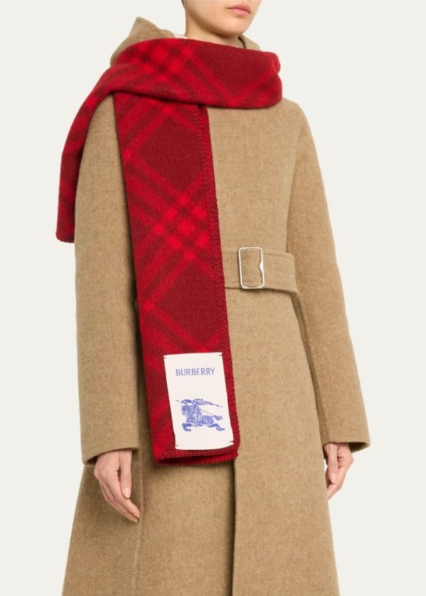 Tri-Bar 格纹羊毛围巾