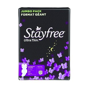 Stayfree Ultra Thin Pads for Women with Wings, Overnight - 40 Count
