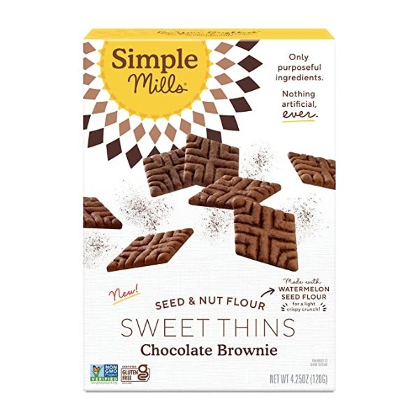 Simple Mills Chocolate Brownie Seed & Nut Flour Sweet Thins, Paleo Friendly & Delicious Sweet Thin Cookies, Good for Snacks, Nutrient Dense, 4.25 oz, Pack of 1