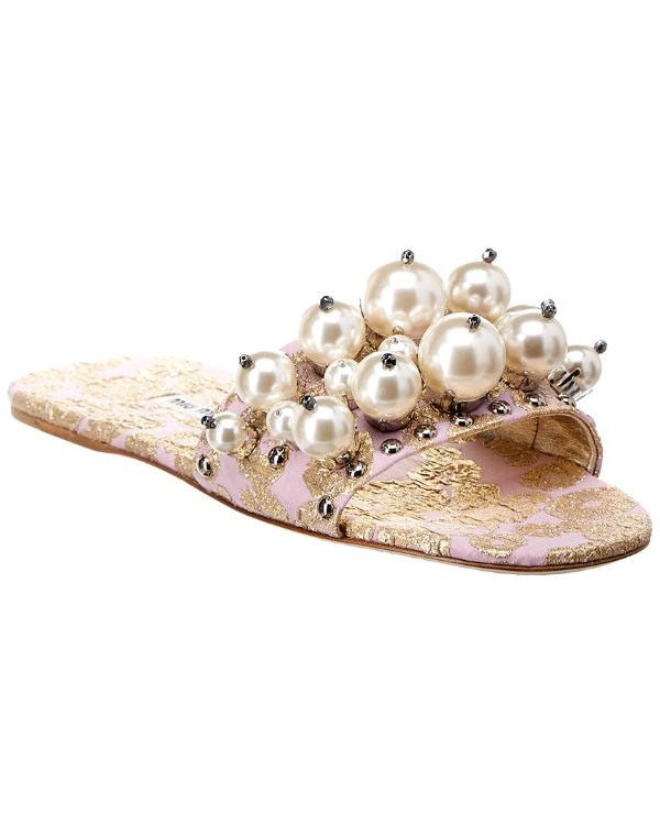 Pearl Embellished 丝绒拖鞋