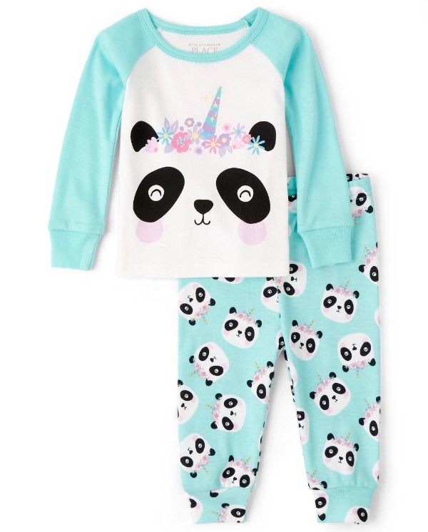 Baby And Toddler Girls Long Sleeve Pandacorn Snug Fit Cotton Pajamas