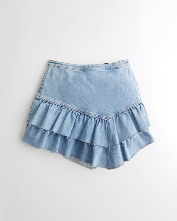 Tiered Denim Mini Skirt